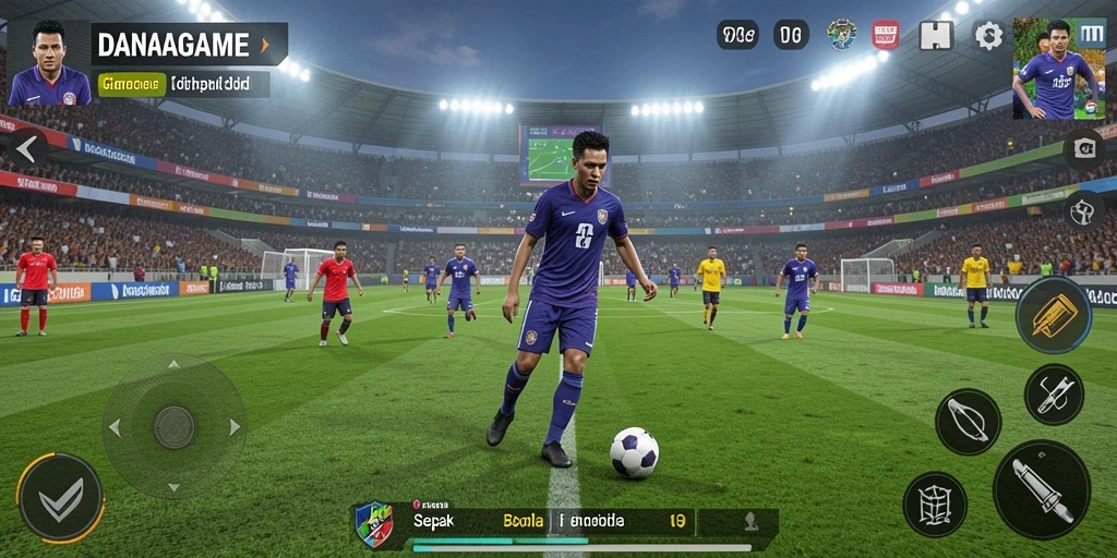 Tampilan permainan nyata dari <strong>DANAGAME</strong> yang menakjubkan dalam aksi sepak bola.