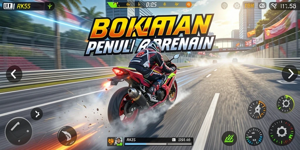Tampilan gameplay seru dari balapan motor RK55.