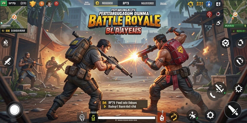 Screenshot dari gameplay RP79 menampilkan aksi Battle Royale yang mendebarkan.