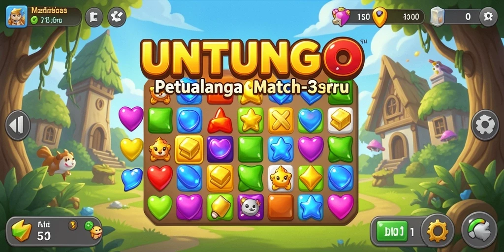 Tampilan menawan gameplay <strong>Match-3</strong> dalam UNTUNGGO yang penuh warna.